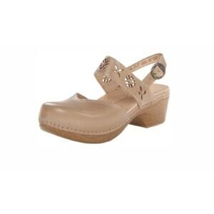 Dansko Women's Trista Mary Jane Leather Cutout Clog Heel Sandals Beige Size 42